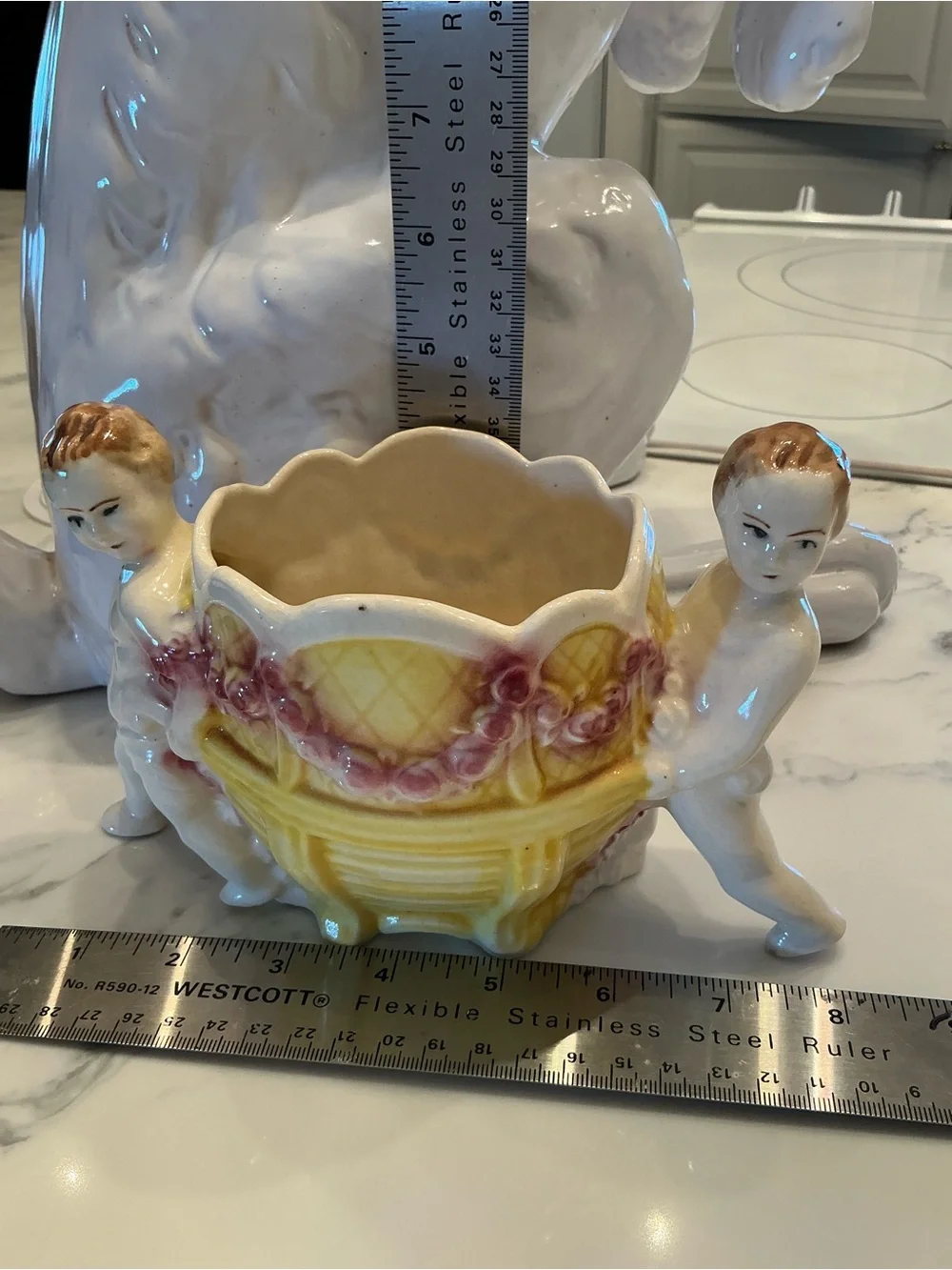 Vintage Cherub Planter in Yellow and Pink